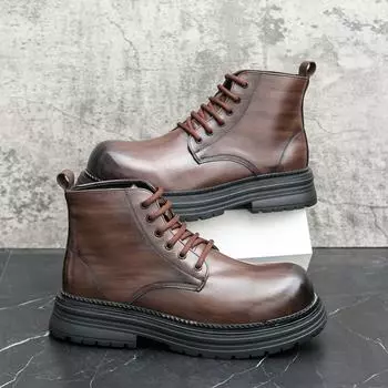 Men s leather boots large size autumn and winter new leather shoes fashion British style men s Martin boots trend high top leather shoes 38