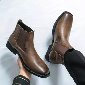 Men s leather boots large size autumn and winter new Martin boots fashionable men s high-top leather shoes British style short boots 38