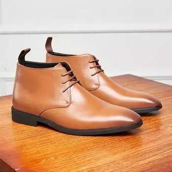 Men s leather boots large size autumn and winter new leather shoes fashionable men s business shoes trendy British style short boots 38