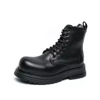 Men s leather boots large size autumn and winter new Martin boots fashion couple round head thick sole tooling leather boots 36