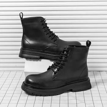 Men s leather boots large size autumn and winter new Martin boots fashion couple round head thick sole tooling leather boots 36