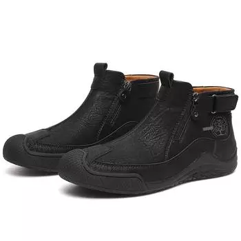 Men s Leather Boots Zipper High Top Casual Shoes Sneakers 39-46 39