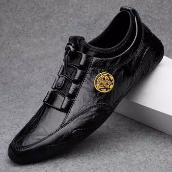 Men s Leather Casual Shoes Lace Up Sneakers Breathable Male Walking Shoes Handmade Trainers 39