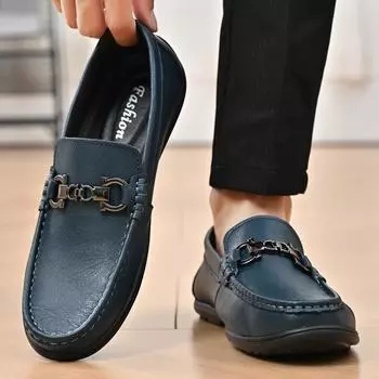 Men s Leather Four Seasons Casual Shoes, Cut-out Business Shoes, Men s Driving Shoes, Durable Walking Shoes 38-46 38 чёрный