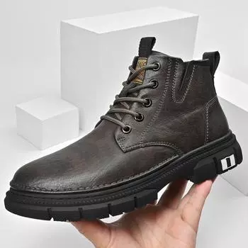 Men s Leather High Top Martin Boots Versatile Outdoor Casual Black Short Boots Tooling Locomotive Boots British Retro 38 чёрный