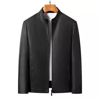 Мужская кожаная куртка осень-зима, новая, деловая, повседневная, простая, воротник-стойка, короткая, мягкая кожаная куртка, мужская одежда M