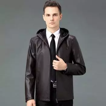 Men s leather jacket autumn and winter new hooded young and middle-aged jacket fashion casual dad jacket 170