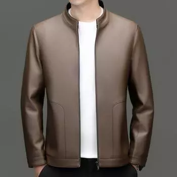 Мужская кожаная куртка осень-зима новая кожаная куртка деловой повседневный воротник стойка натуральная кожа овчина папа кожаная куртка 170