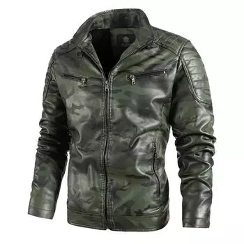 Men s Leather Jacket Autumn and Winter New Fleece Thickened PU Leather Jacket Large Size Camouflage Jacket Men s Clothing L