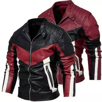 Men s leather jacket autumn and winter Korean style trendy slim men s jacket green handsome stand collar leather jacket L