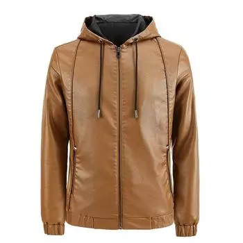 Men s leather jacket leather jacket men s hooded slim fit Korean style motorcycle casual jacket 4XL