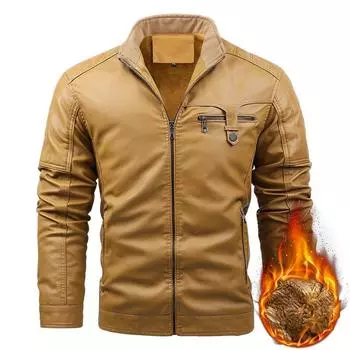 Мужская кожаная куртка Мужская флисовая утолщенная куртка из искусственной кожи Модная куртка S