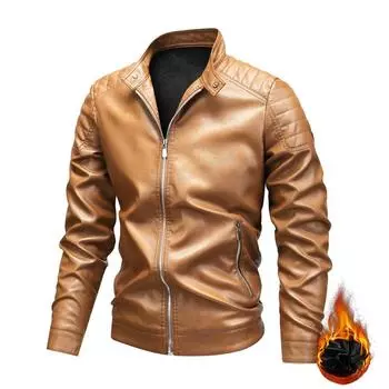 Men s Leather Jacket Spring and Autumn New Jacket Korean Version Slim-fitting Thickened Clothes Large Size Stand-up Collar Jacket M