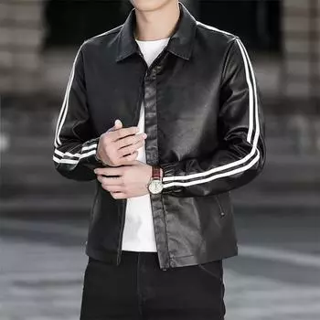 Мужская кожаная куртка весна-осень новый стиль лацкан тонкий и красивый мужской повседневный мотоциклетный пиджак для мужчин M
