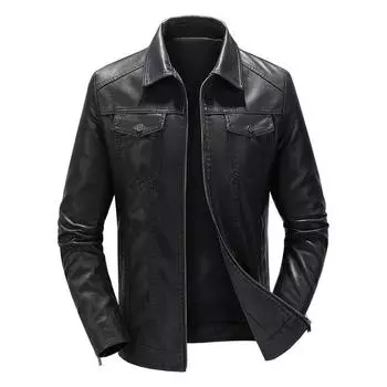 Men s Leather Jacket Spring, Autumn and Winter Slim-fit Trend Plus Velvet Thickened Motorcycle Jacket Men s Leather Jacket XXXXXL