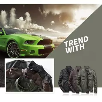 Мужская кожаная куртка, воротник-стойка, модная весенне-осенняя кожаная куртка, красивый мотоциклетный костюм, зеленая куртка большого размера M