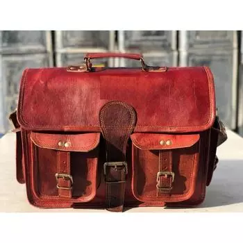 Men s Leather Messenger Bag Shoulder Business Briefcase Laptop 15 x 11 x 4 in