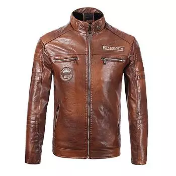 Men s Leather New Men s Pu Coat Motorcycle Suit Plus Velvet Leather Jacket Men L