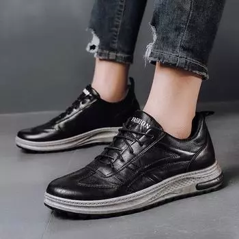 Men s leather panel shoes dad shoes trendy fashion casual shoes wear-resistant outsole platform men s shoes foreign trade 39 коричневый