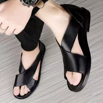 Men s leather sandals men s large size 4748 casual men s shoes summer outer wear Roman shoes soft sole non-slip beach shoes 38