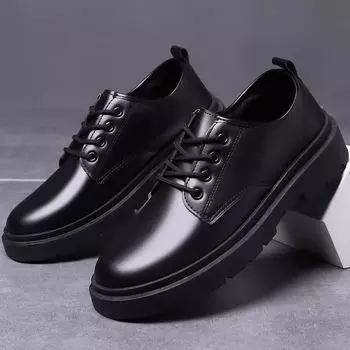 Men s leather shoes breathable British business dress leather shoes groom shoes security work black big head casual leather shoes 38 чёрный