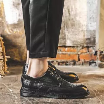 Мужские кожаные туфли делового повседневного стиля, универсальные, черного цвета, с заостренным носком, на толстой подошве, британская мода, свадебные туфли 9625-J 38 чёрный