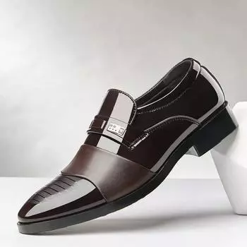 Men s leather shoes business dress shoes British Korean version foot cover black casual leather shoes youth versatile trendy leather shoes men 39