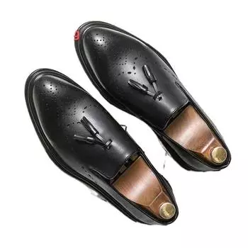 Men s leather shoes, casual shoes, business comfortable overalls, leather shoes, light soft soles, hollow breathable shoes, one pedal men s shoes 37 чёрный