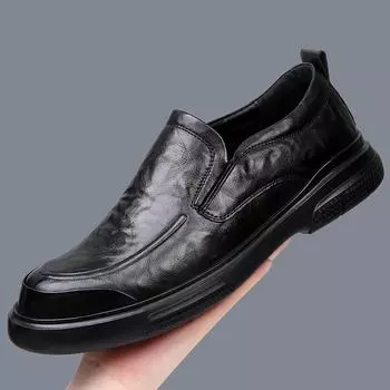 Men s leather shoes one-pedal men s shoes spring new soft-soled formal wear business breathable leather foot cover casual shoes men 38 чёрный