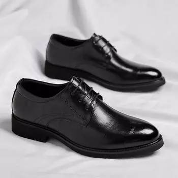 Men s Leather Shoes outdoor Leather Lace-Up Men s Business dress Shoes Casual wedding party fashion Brogue Shoes for Men 6.5 чёрный