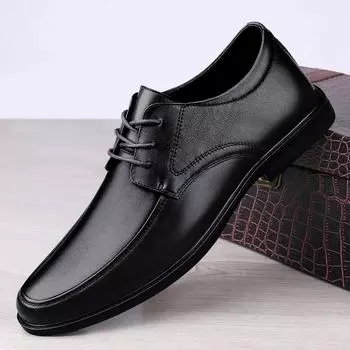 Men s leather shoes, platform flats, men s casual shoes, toe, cowhide, business dress shoes, men s derby shoes 38-44 38 чёрный