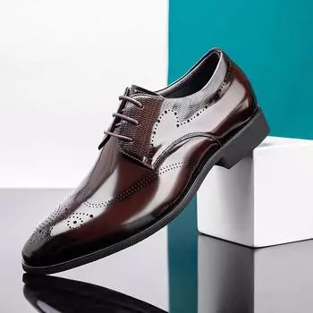Men s Leather Shoes Pointed Toe Lace-up 2024 Spring/Autumn Fashion Shoes for Men Wedding Dress Shoes Man Sapato Masculino 38 темно-коричневого