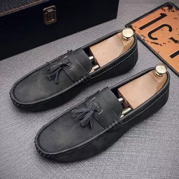 Men s Leather Shoes Round Toe Flat with Tassels Male Casual Shoe Suede Loafers Fashion Elegant High Quality Slip-on Size 45 39