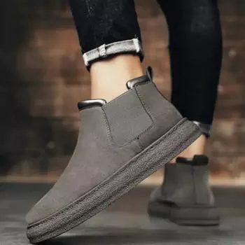 Men s Leather Shoes Slip-on Retro Thick Sole Male Casual Boots Platform Sale In Promotion Low Price Designer Footwear Offer New 39