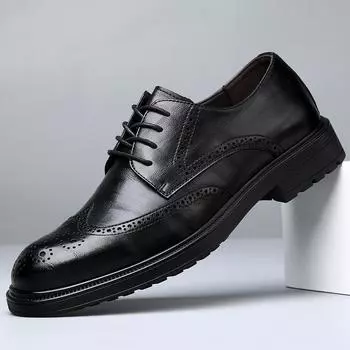 Men s leather shoes spring and autumn single shoes Korean version British business dress men s shoes work breathable classic leather shoes 38