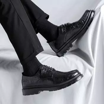 Men s leather shoes spring new dress casual men s shoes youth trend low-top small leather shoes 2156-R 38 чёрный