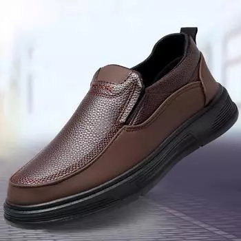 Men s leather shoes spring soft-soled soft-sided casual dad shoes black versatile soft-soled piled thickened lightweight work shoes 39 чёрный