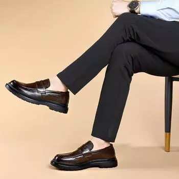 Men s Leather Shoes Thick Soled Flats Moccasins Mens Loafers Party Driving Loafers Shoes Rome Gentleman Brown Men s Casual Shoes 38 чёрный