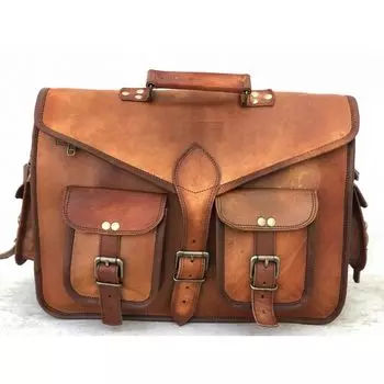 Men s Leather Vintage Brown Messenger Shoulder Laptop Briefcase Bag New 13 x 10 x 4 in