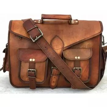 Men s Leather Vintage Brown Messenger Shoulder Laptop Briefcase Bag New 15 x 11 x 4 in