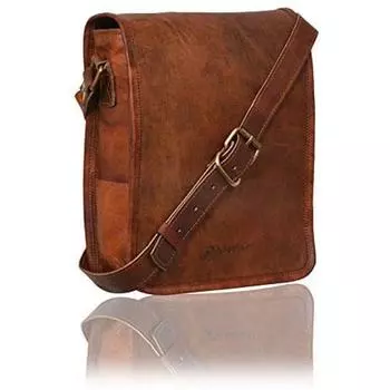 Men s Leather Vintage Durable Stitch Messenger Shoulder Laptop Bag Briefcase 11 x 9 x 3 in