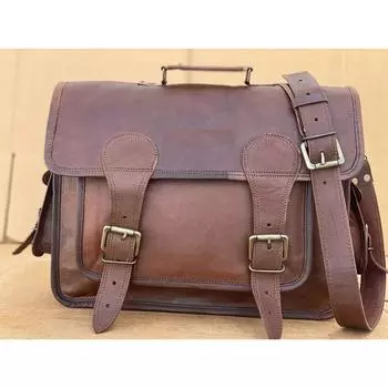Men s Leather Vintage Messenger Shoulder Laptop Bag Briefcase (Designer Bag) 15 x 11 x 4 in
