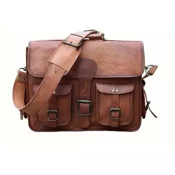 Men s Leather Vintage Notebook Messenger Shoulder Satchel Laptop Briefcase Bag 13 x 10 x 4 in