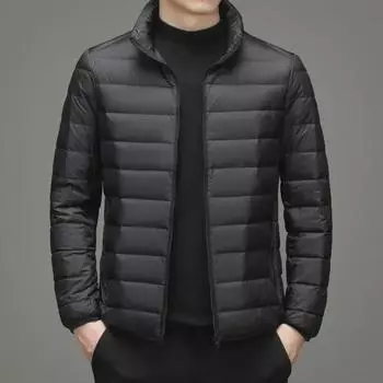 Men s Light Short Winter Cotton Jacket - Plus Velvet, Earthy, Thin, Large Size, Korean Style for Middle-Aged and Elderly. 2XL чёрный