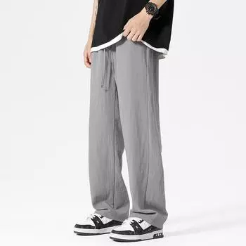 Мужские легкие, тонкие, мятые, летние, тонкие, спортивные, быстросохнущие, ощущение льда, прямые, свободные, широкие брюки, повседневные длинные брюки M чёрный