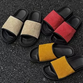 Men s lightweight solid color outer wear high-end summer non-slip sandals soft-soled thick-soled outdoor one-word beach shoes 371258-J 38 красный