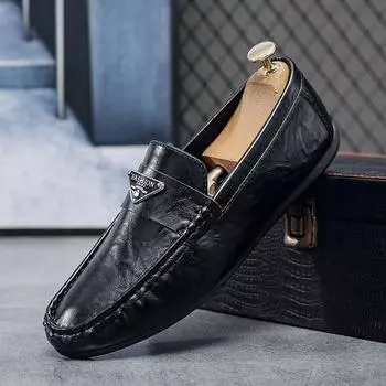 Men s loafers flat-bottomed casual leather shoes business one-pedal black driving foot cover Doudou shoes men s casual versatile 39
