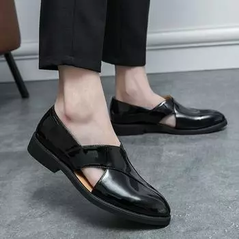 Men s Loafers quality flat sole genuine leather sandals Business office dress shoes outdoor soft sole beach slipper for men 38 чёрный