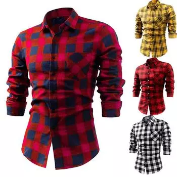 Men s Long-Sleeve Brushed Plaid Button-Down Casual Shirt 39