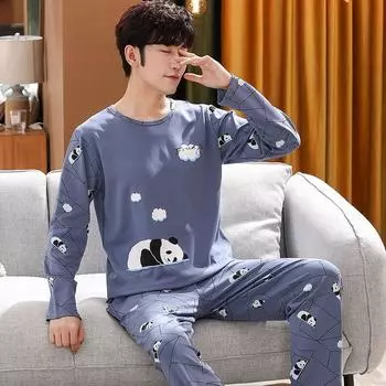 Men s Long-Sleeve High-End Cotton Pajamas for Spring and Autumn Men 4XL [180-200 jin]